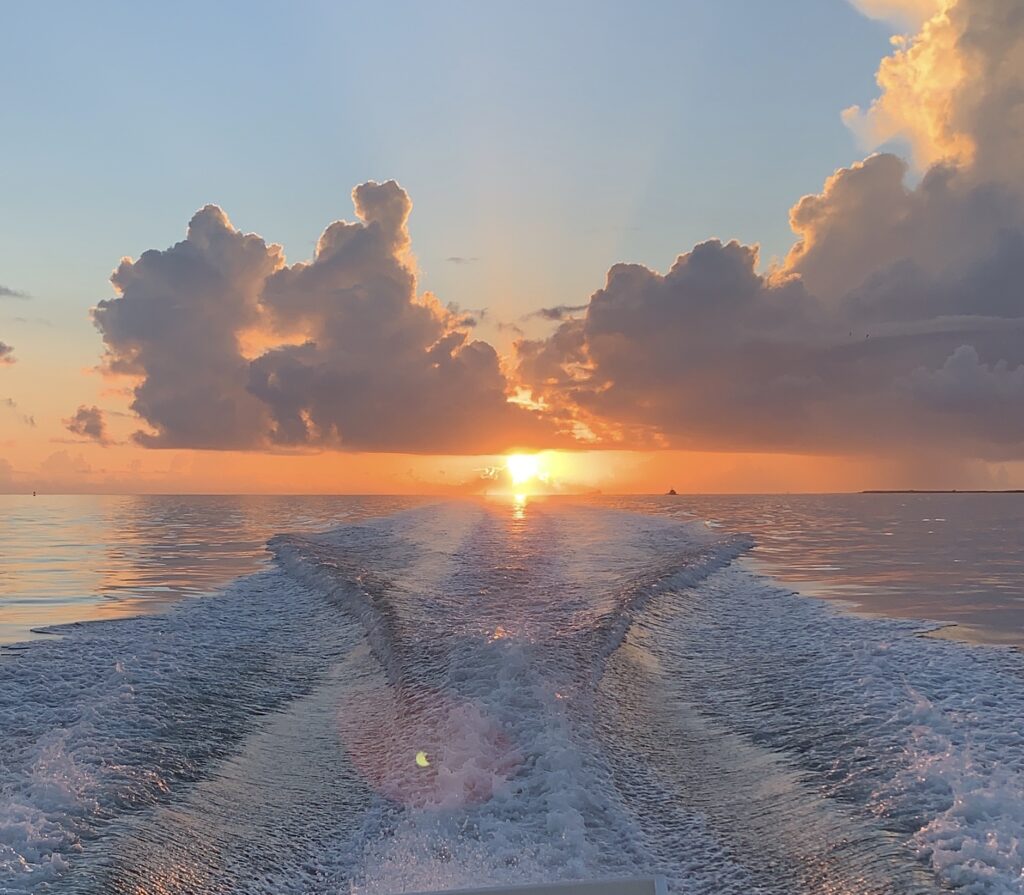 View from the rear of a Galveston sunset cruise.